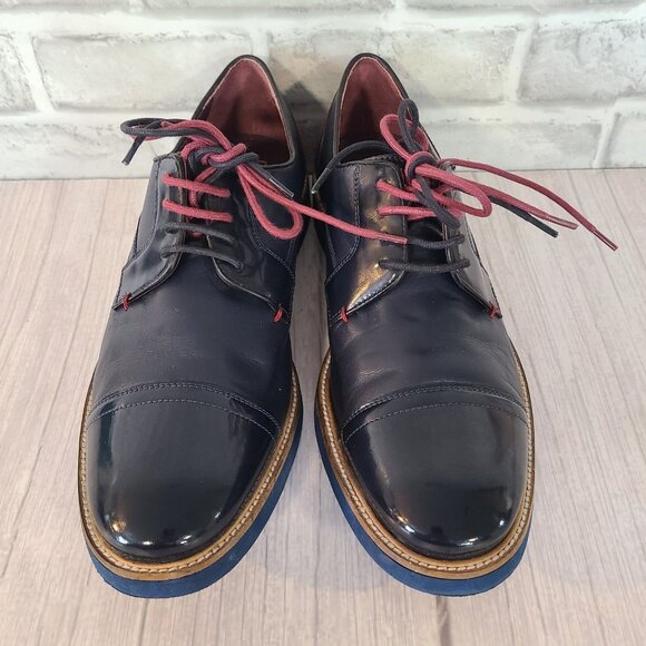 Ted Baker London Braythe 2 Derby Shoes Navy Blue Leather Cap Toe 10 Quiet Luxury - Picture 2 of 12